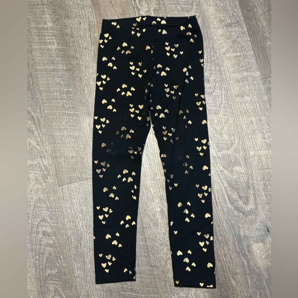 Cat & Jack Black Leggings with Gold Hearts size S 6/6X girls